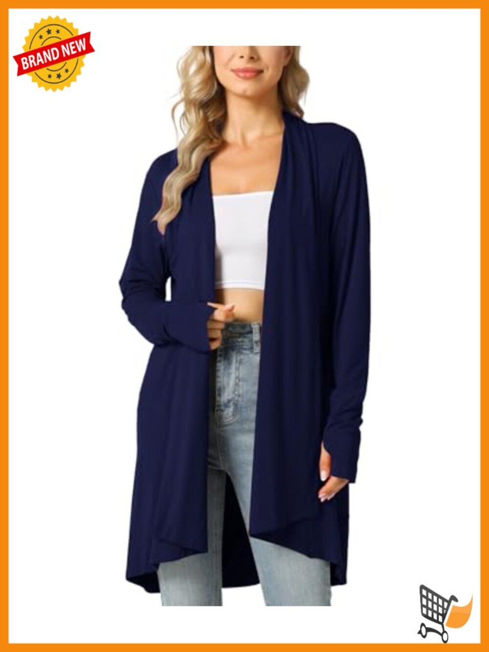 Lightweight Bamboo Viscose Jersey Open Front Cardigan with Thumbholes